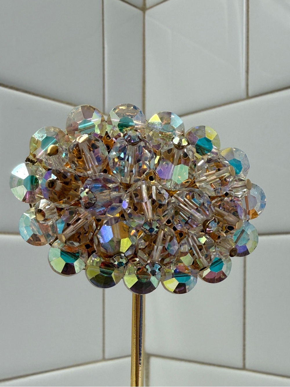 Aurora Borealis Crystal Cluster Brooch - Clear/Iridized